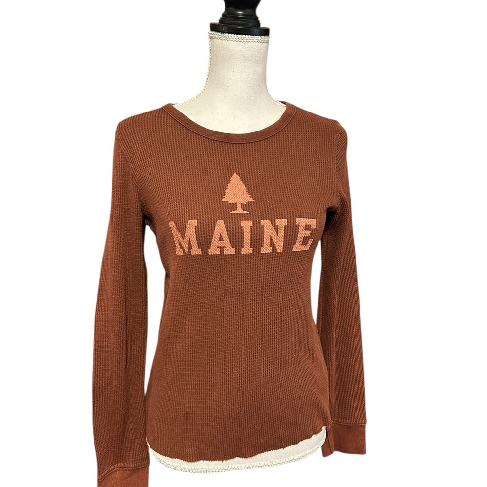 American Eagle Waffle Knit Thermal Pullover MAINE Graphic Top Womens M Preppy